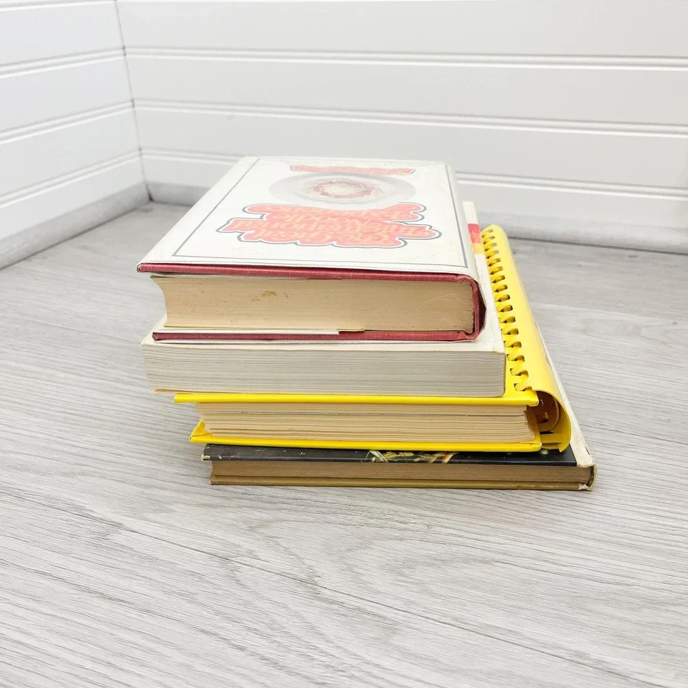Vintage Stack of Cookbooks‎ - Retro Books for Decoration - Yellow Stacking Books